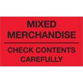 3 x 5" - "Mixed Merchandise - Check Contents Carefully" (Fluorescent Red) Labels