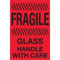 4 x 6" - "Fragile - Glass - Handle With Care" (Fluorescent Red) Labels