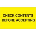 3 x 5" - "Check Contents Before Accepting" (Fluorescent Yellow) Labels